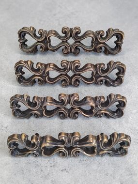 Vintage MCM Ornate Antique-Style Drawer Pulls in Aged Bronze Finish (Set of 4)